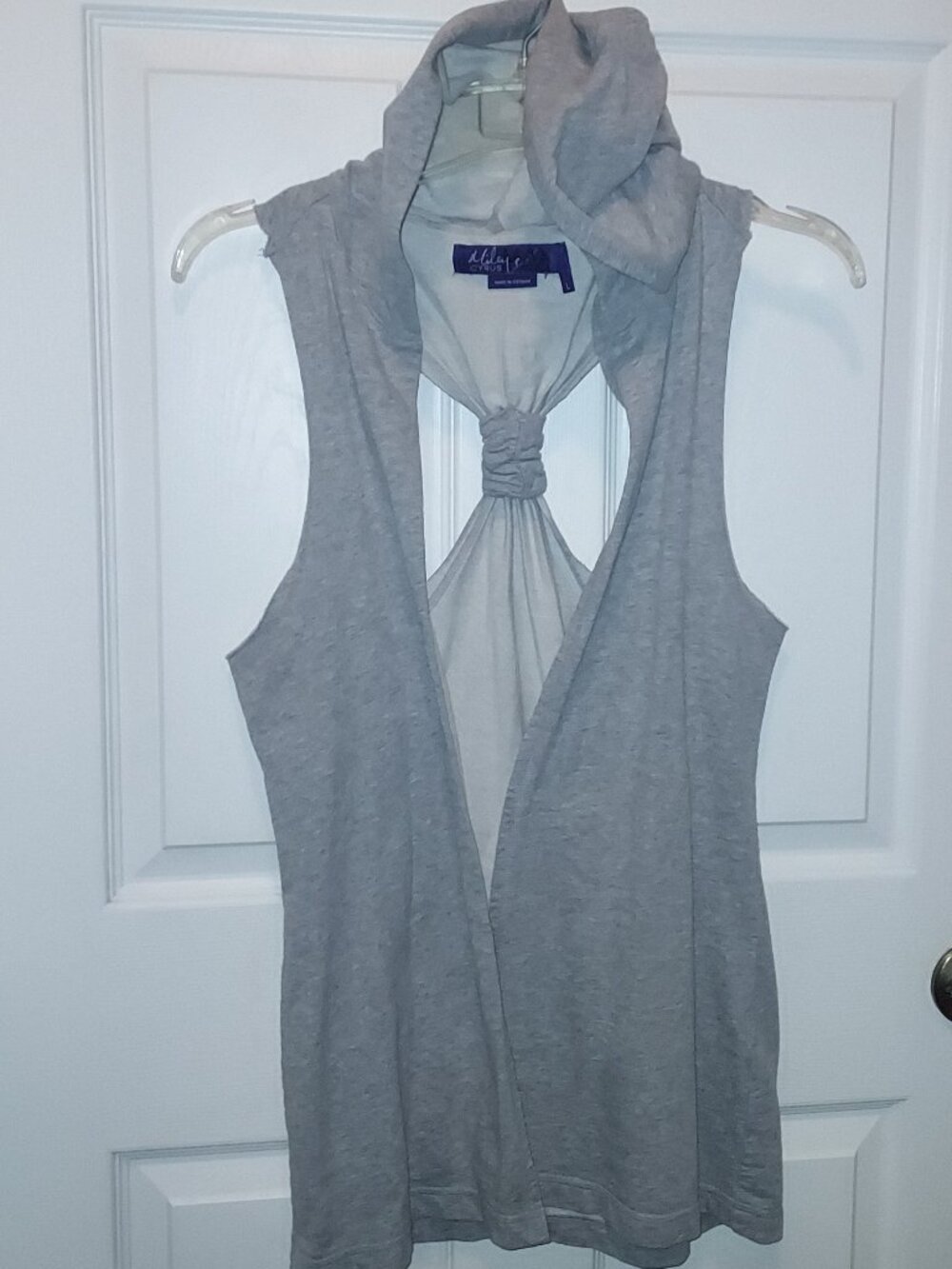 Miley Cyrus Max Azria SLEEVELESS HOODIE Hooded Sweatshirt Racerback Junior L